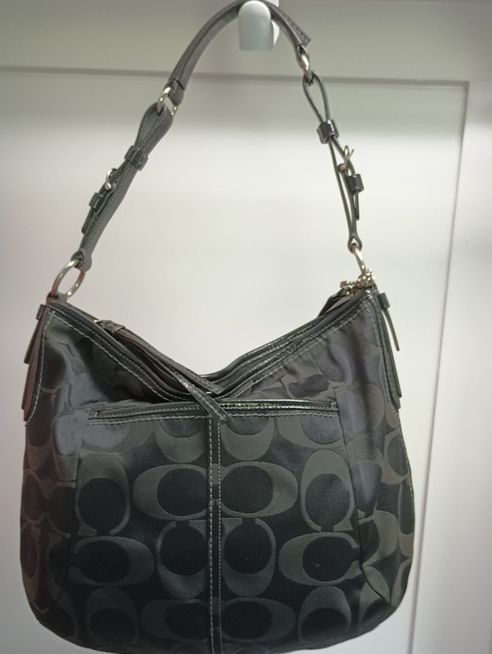 Coach Black Signature C Jacquard Y2K Hobo Shoulder Purse + Charm